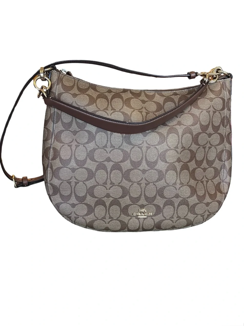 Coach F39527 Women’s Elle Hobo Shoulder Bag Leather Brown Signature Canvas